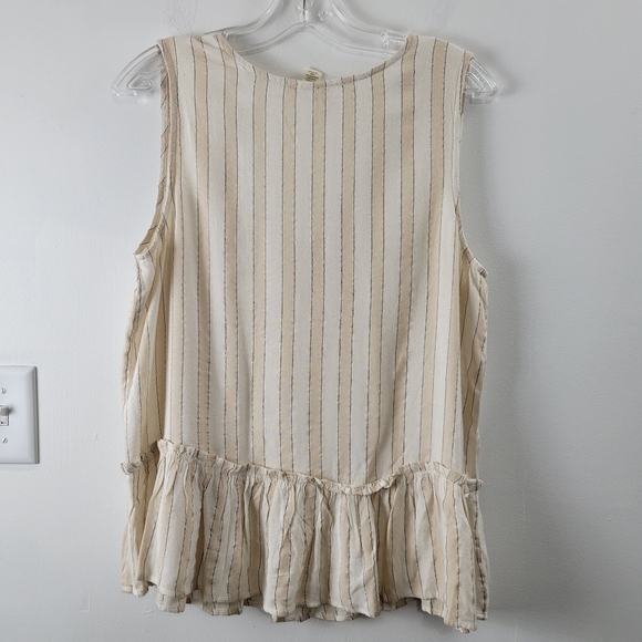 Japna Neutral Stripe V-Neck Peplum Top - Picture 2 of 5